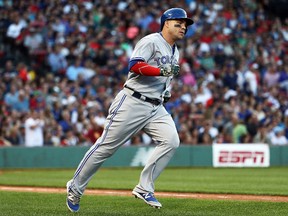 Steve Pearce of the Toronto Blue Jays rounds the bases after hitting a solo home run in the second inning of a game against the Boston Red Sox at Fenway Park on July 17, 2017 in Boston, Massachusetts. (Adam Glanzman/Getty Images)