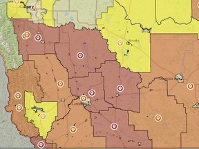 Fire restrictions are in effect across southern Alberta due to hot and dry conditions. As of July 17, Waterton Lakes National Park put a fire ban into effect. | Albertafirebans.ca screen capture