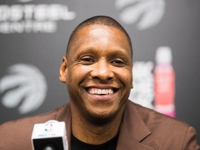 Raptors president Masai Ujiri speaks at a press conference in Toronto on Tuesday, July 18, 2017. (Mark Blinch/The Canadian Press)