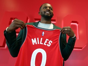 Newly acquired Raptors guard-forward C.J. Miles speaks to media in Toronto on Tuesday, July 18, 2017. (Dave Abel/Toronto Sun)