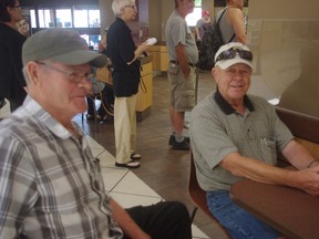 Henry Suderman, left, with Abe Neufeld, said his son-in-law who works for Siemens Canada just put an addition on their home. (HEATHER RIVERS/WOODSTOCK SENTINEL-REVIEW)