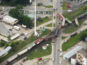 Train derailed in Strathroy west of London, Ont. on Wednesday July 19, 2017. (MIKE HENSEN, The London Free Press)