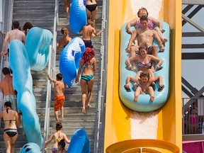 Customers enjoy one of the water slides at Calypso Waterpark, in Limoges. (Photo by Wayne Cuddington / Ottawa Citizen)