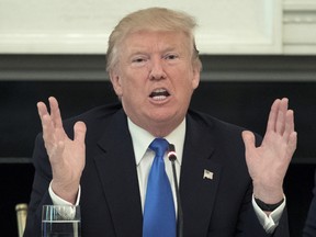 US President Donald Trump delivers remarks on health care and Republicans' inability thus far to replace or repeal the Affordable Care Act, during a lunch with members of Congress in the State Dining Room of the White House on July 19, 2017 in Washington, DC. (Photo by Michael Reynolds - Pool/Getty Images)