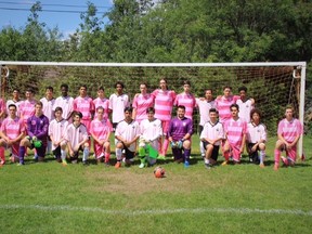 his picture shows the local U18 boys CSL team in pink as well as their counterparts, Collingwood, in pink warm-up jerseys in support of the cause, where they raised more than $200. Supplied photo