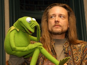 Muppet Kermit the Frog and his operator Steve Whitmire take questions from the audience November 14, 2003, at Barnes & Noble Union Square in New York City. (Photo by Lawrence Lucier/Getty Images)