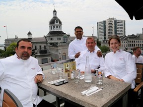 Executive chefs for heads of state in the G20, from left Rachid Agouray of Morocco, Montu Saini of India, Ingemar Ingimarsson,of Iceland and Katie Brown Ardlington of Canada stopped in Kingston for lunch at Jack Astor's on Wednesday. Ian MacAlpine /The Whig-Standard/Postmedia Network