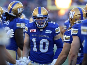 Winnipeg Blue Bombers LB Sam Hurl gets fired up prior to CFL action against the Toronto Argonauts in Winnipeg on Thurs., July 13, 2017. Kevin King/Winnipeg Sun