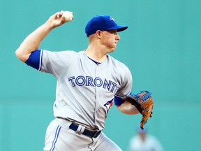 Aaron Sanchez of the Toronto Blue Jays throws to first during the first inning against the Boston Red Sox at Fenway Park on July 19, 2017. (Maddie Meyer/Getty Images)