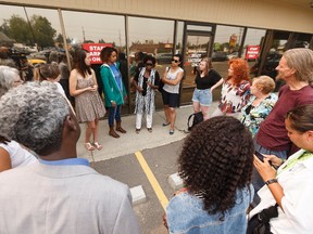 Members of Black Lives Matter hold a gathering outside of a meeting between Edmonton Police Service Chief Rod Knecht and community members regarding carding or street checks in Edmonton on Wednesday, July 19, 2017. Ian Kucerak / Postmedia
