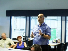 Robbie Kreger-Smith, communications chair for the Alberta Party, was in Spruce Grove to exchange ideas and discuss change with people of all political pasts. The Party has been riding a wave of popularity this year, even doubling membership since March. -Photo by Keenan Sorokan