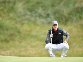 Jordan Spieth of the United States lines up a putt on the 6th hole during the first round of the 146th Open Championship at Royal Birkdale on July 20, 2017. (Stuart Franklin/Getty Images)