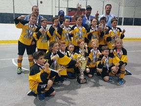 The Kingston Attack celebrate after winning the provincial novice A ball hockey championship in Belleville on July 9. (Submitted photo)