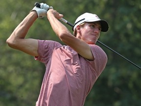 Travis Fredborg tees off during the provincial men's amateur championship at Elmhurst Golf and Country Club outside Winnipeg on Thurs., July 20, 2017. Kevin King/Winnipeg Sun