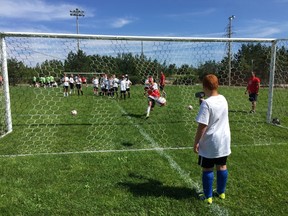 Youngsters take part in the Greater Sudbury Soccer Club Summer Camp 2017 at Cambrian College last week. Photo supplied