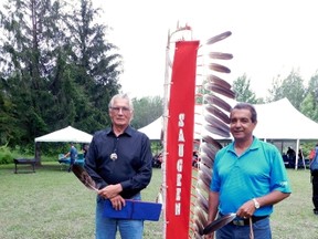 Chief Greg Nadjiwon, Chippewas of Nawash First Nation (left) with Chief Lestor Anoquot, Saugeen First Nation.