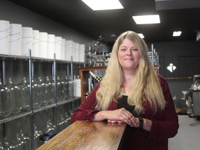 Linda Rouse is the owner of the new micro-winery The Rustic Wine Cellar on Churchill Crescent in St. Thomas. The store opened just last week and has been struggling with business because of the construction out front. (Laura Broadley/Times-Journal)