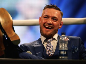 Conor McGregor looks on during the Floyd Mayweather Jr. v Conor McGregor World Press Tour at SSE Arena on July 14, 2017 in London, England. (Matthew Lewis/Getty Images)
