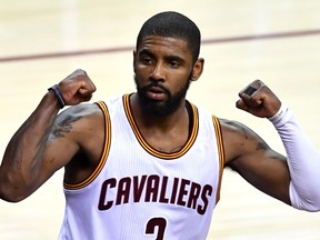 Kyrie Irving of the Cleveland Cavaliers reacts in the second quarter against the Golden State Warriors in Game 4 of the NBA Finals at Quicken Loans Arena on June 9, 2017. (Jason Miller/Getty Images)