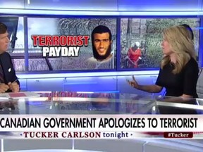 MP Michelle Rempel appears on Tucker Carlson Tonight on Fox News on July 17, 2017 to discuss Canada's settlement with Omar Khadr. (Twitter/Fox News)