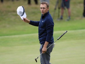 Jordan Spieth celebrates winning the British Open Golf Championships at Royal Birkdale, Southport, England, on Sunday July 23, 2017. (Peter Morrison/AP Photo)