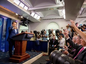Anthony Scaramucci, incoming White House communications director, takes a question from the media during the daily press briefing at the White House, Friday, July 21, 2017, in Washington. (AP Photo/Andrew Harnik)
