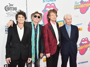Ronnie Wood, Keith Richards, Mick Jagger and Charlie Watts of The Rolling Stones attend The Rolling Stones celebrate the North American debut of Exhibitionism at Industria in the West Village on November 15, 2016 in New York City. (Photo by Michael Loccisano/Getty Images)