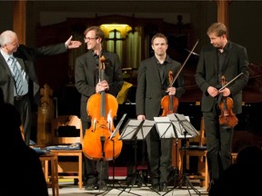 Submitted photo
Stephane Lemelin introduces members of the New Orford String Quartet at the close of a performance with him at a Prince Edward County Music Festival concert in 2012.