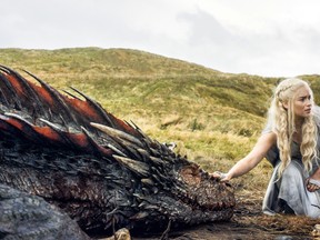 In this file image released by HBO, Emilia Clarke appears in a scene from "Game of Thrones," as the menacing, white-haired Daenerys Targaryen, aka Khaleesi, aka "Mother of Dragons." Even in a world with magic, dragons and deadly supernatural White Walkers, HBO’s popular show has plenty of economic lessons to teach. (HBO via AP, File)