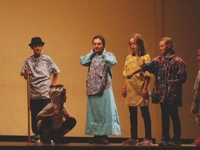 The giants discuss what to do with the golden-egg laying chicken in “Jills and the Beanstalk...And Their Annoying Brother Jack”  a production written and performed by the CRC drama summer camp July 20.