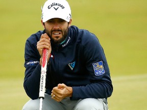 Adam Hadwin of Canada lines up a putt on the 4th green during the first round of the 146th Open Championship at Royal Birkdale on July 20, 2017 in Southport, England. (Gregory Shamus/Getty Images)