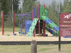 The Town of Whitecourt has completed a brand new, $47,428 playground for Blueberry Park as part of the 20-year park replacement plan, which upgrades a playground each year (Joseph Quigley | Whitecourt Star).