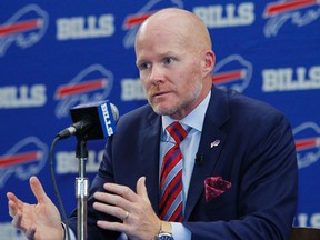 Buffalo Bills new head coach Sean McDermott addresses the media during an NFL football press conference on Jan. 13, 2017. (AP Photo/Jeffrey T. Barnes)