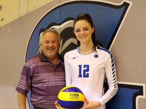 Sudbury native Alandria Czerkas has committed to the Georgian Grizzlies women's volleyball program for next season. She's shown with Grizzlies head coach Brad Graham. Photo supplied