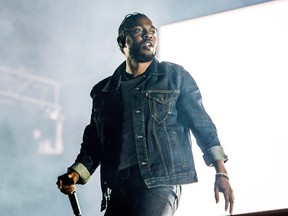 In this July 7, 2017 file photo, Kendrick Lamar performs during the Festival d'ete de Quebec in Quebec City, Canada. Lamar is the leader of the MTV Video Music Awards with eight nominations. The 2017 VMAs will air live Aug. 27 from the Forum in Inglewood, Calif. (Photo by Amy Harris/Invision/AP, File)