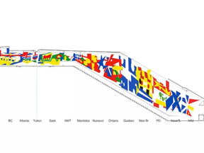 Vancouver artist Douglas Coupland will create an artwork of deconstructed provincial flags in the Parliament LRT station. The city has revealed concepts for the artwork at all 13 stations of the Confederation Line LRT, which is scheduled to open in 2018. SUPPLIED PICTURE.