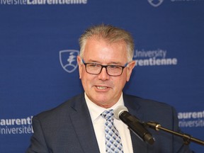 Minister of Labour Kevin Flynn speaks during an event at Laurentian University in Sudbury on June 28, 2017. (JOHN LAPPA/POSTMEDIA NETWORK)