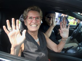 Ontario Premier Kathleen Wynne takes a ride in QNX's driverless car during a visit to Blackberry QNX Autonomous Vehicle Innovation Centre in Kanata on July 21, 2017. The Lincoln MKZ, capable of totally autonomous driving, had "emergency driver" Jilin Zhou behind the wheel, just in case. (Julie Oliver/Postmedia Network)