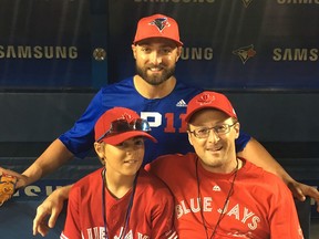 SUBMITTED PHOTO 
Toronto Blue Jays player Kevin Pillar (top), Trent (left) and Sean Duncan (right) pose for a group photo at the Rogers Centre on July 8.