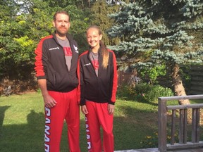 Patrick Grigg, left, and Kenzie Kilmer will be representing Team Canada at the karate world championships in November. The pair will travel to Orlando, Florida to compete against the best in the world. (Laura Broadley/Times-Journal)