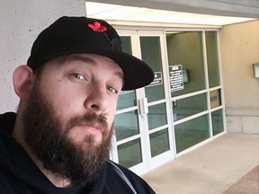 The president of the Surrey Creep Catchers, Ryan Laforge, is seen at the Surrey Provincial Courthouse in this Facebook photo dated April 24, 2017. (Facebook/Ryan Laforge)