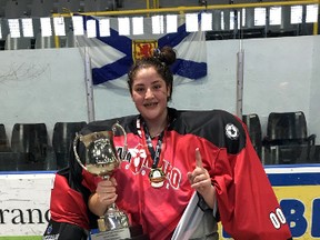 Cloe Douillette celebrates a championship with Team Ontario at the 2017 Canadian Lacrosse Association Female Nationals in Halifax last week. Photo supplied