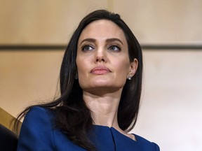 US actress and United Nations High Commissioner for Refugees (UNHCR) special envoy Angelina Jolie attends the annual lecture of the Sergio Vieira de Mello Foundation at the United Nations (UN) office in Geneva on March 15, 2017 (FABRICE COFFRINI/AFP/Getty Images)