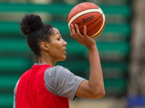 Miranda Ayim practices with teammates during Team Canada's selection camp at the Saville Sports Centre in Edmonton on Wednesday, July 26, 2017.