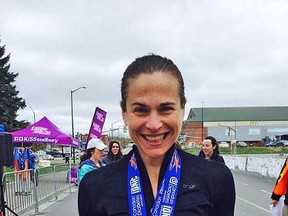 Dana Wilson shows off her winnings from the 2017 Sudbury Rocks Marathon. Photo supplied