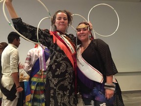 Shawnee Handel (left) and Nikki Komaksiutiksak are ambassadors for the First Nations pavilion at Folklorama. (Jason Friesen/Winnipeg Sun/Postmedia Network)