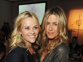 Actresses Reese Witherspoon (L) and Jennifer Aniston attend ELLE's 18th Annual Women in Hollywood Tribute held at the Four Seasons Hotel on October 17, 2011 in Los Angeles, California. (Photo by Jason Merritt/Getty Images)