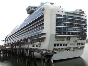 The Emerald Princess cruise ship is docked in Juneau, Alaska, Wednesday, July 26, 2017. The FBI is investigating the domestic dispute death of a Utah woman on board the ship, which was traveling in U.S. waters outside Alaska. (AP Photo/Becky Bohrer)