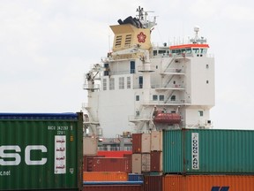 The OCL Montreal container ship is unloaded at the Port of Montreal Thursday, July 20, 2017 in Montreal. (THE CANADIAN PRESS/Ryan Remiorz)