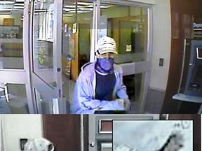 Photos show the suspect of a robbery at the Milverton CIBC bank on July 25, 2017.